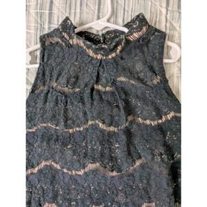 Black Lace Halter Top Nude Lining Keyhole Back Small Petite Junior Formal